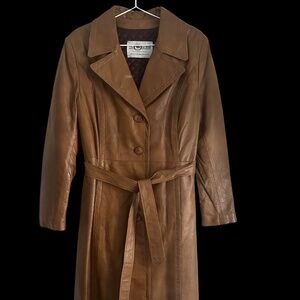 NEW Vintage Woman's long leather dark ochre or Tobacco colour from the 70's